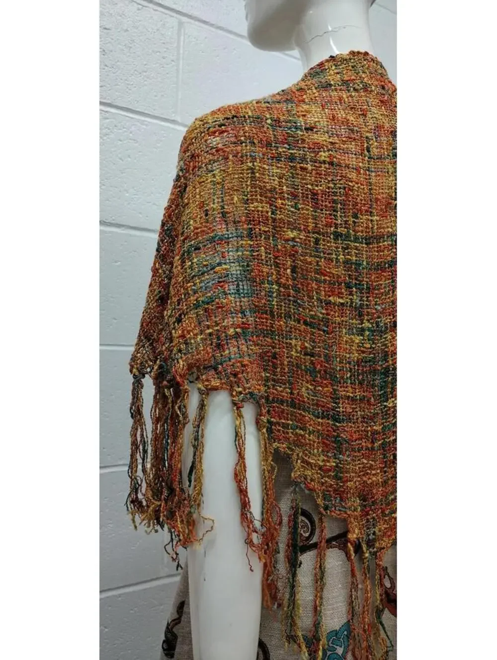 Vintage Bohemian Scarf Earth Multicolor Rayon Fringe Wrap Triangle Scarf UNISEX